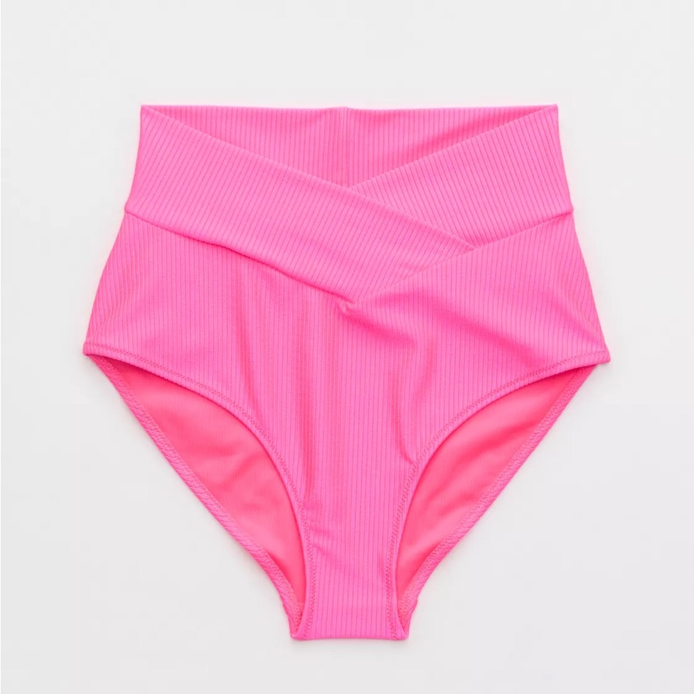 NWT Aerie Shine Rib Crossover High Waisted Bikini Bottoms - Picture 3 of 5